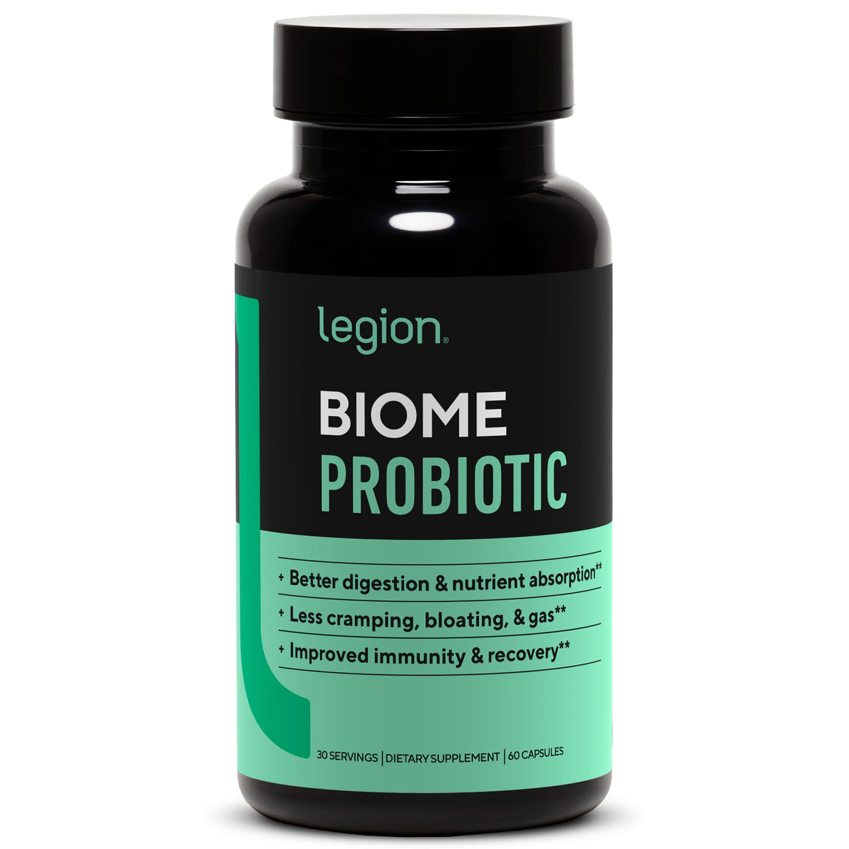 LEGION Biome Probiotic bottle with label on white background
