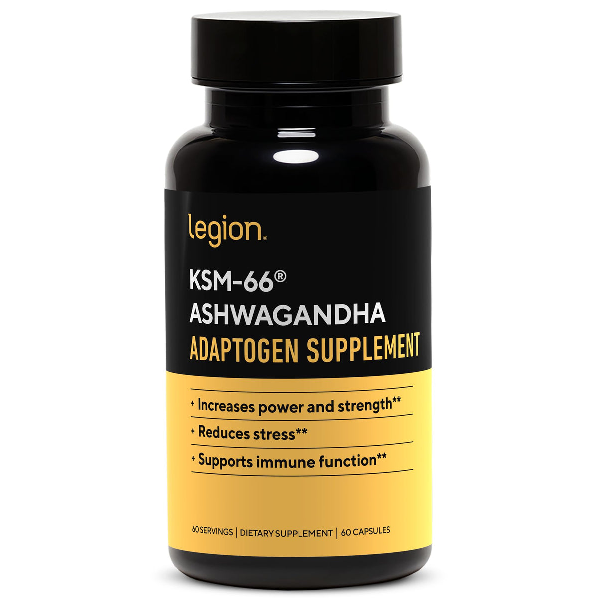 Bottle of LEGION KSM-66 Ashwagandha Root Extract with 60 servings