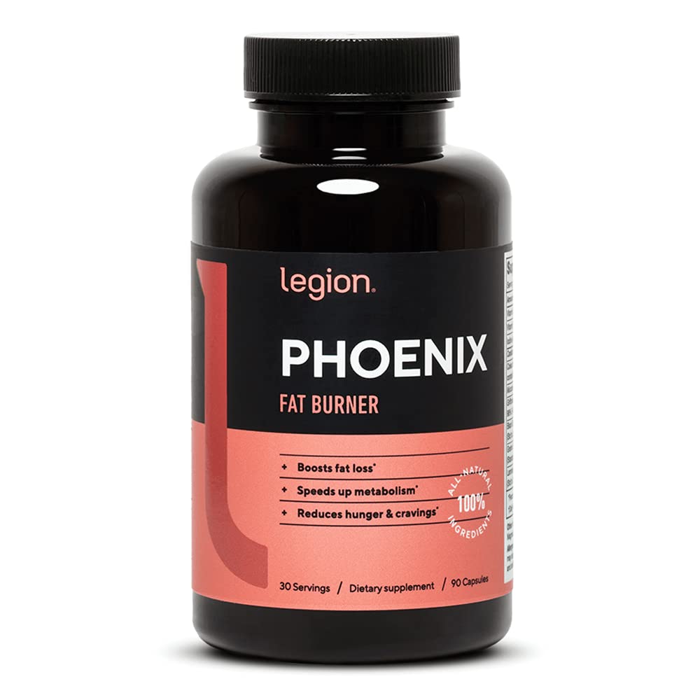 LEGION Phoenix fat burner bottle with label showing ingredients