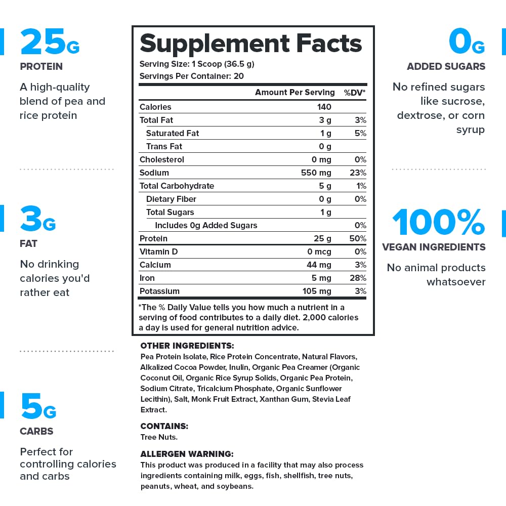LEGION Plant+ Chocolate bag label shows clean, transparent ingredients.