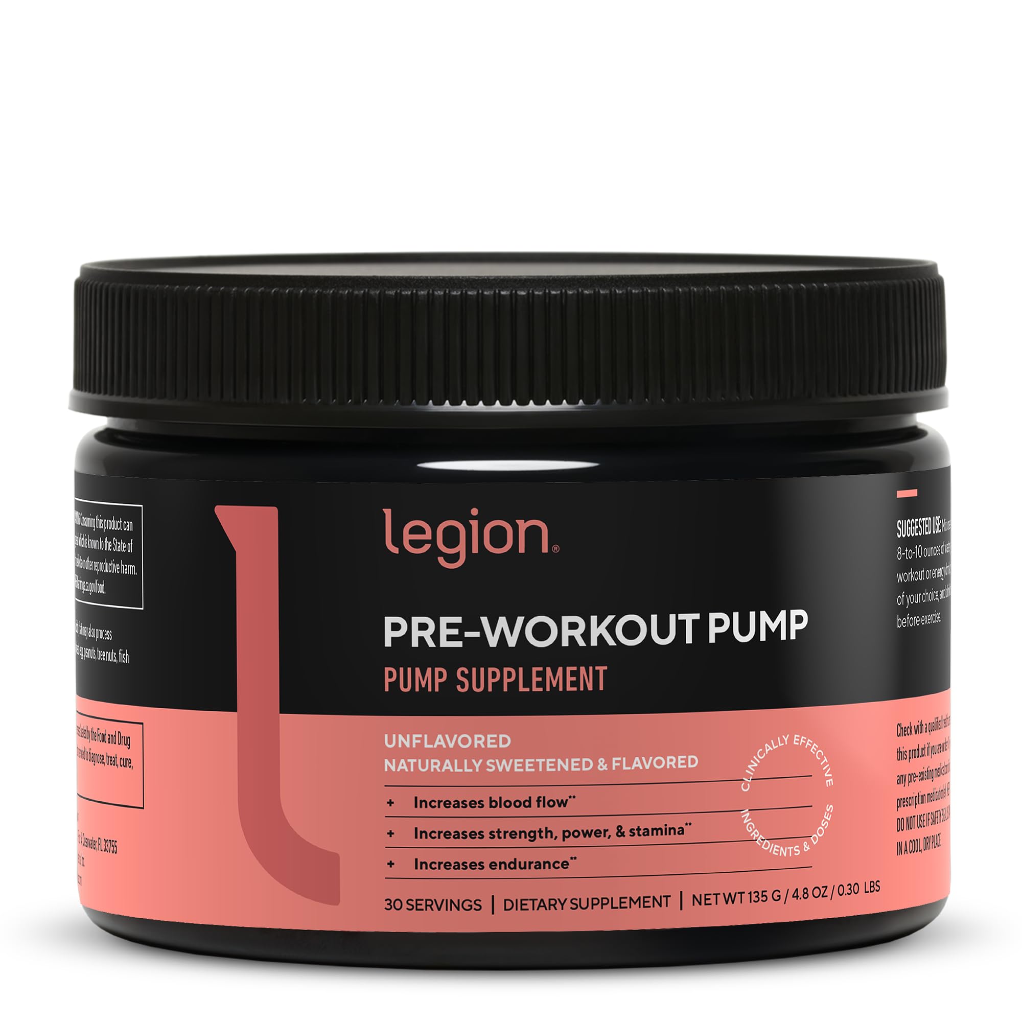 LEGION Pre Workout Pump unflavored bottle with label