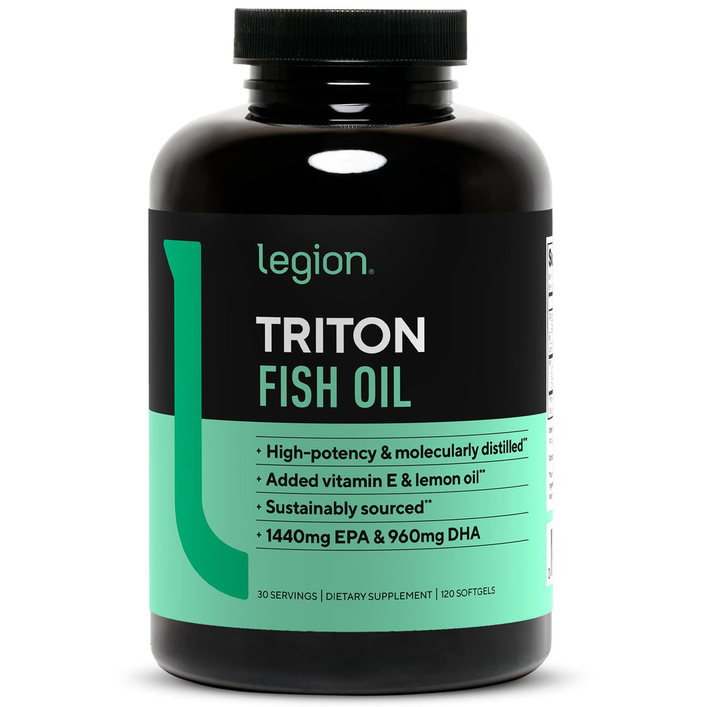 Front view of LEGION Triton Fish Oil Capsules bottle