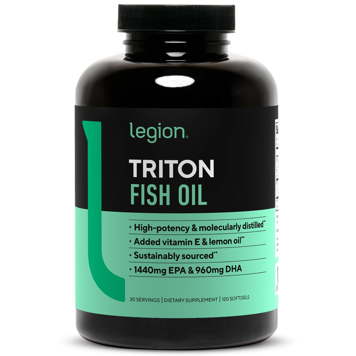 Front view of LEGION Triton Fish Oil Capsules bottle