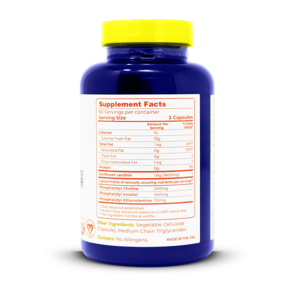 Close-up of cold-pressed sunflower lecithin softgel capsules