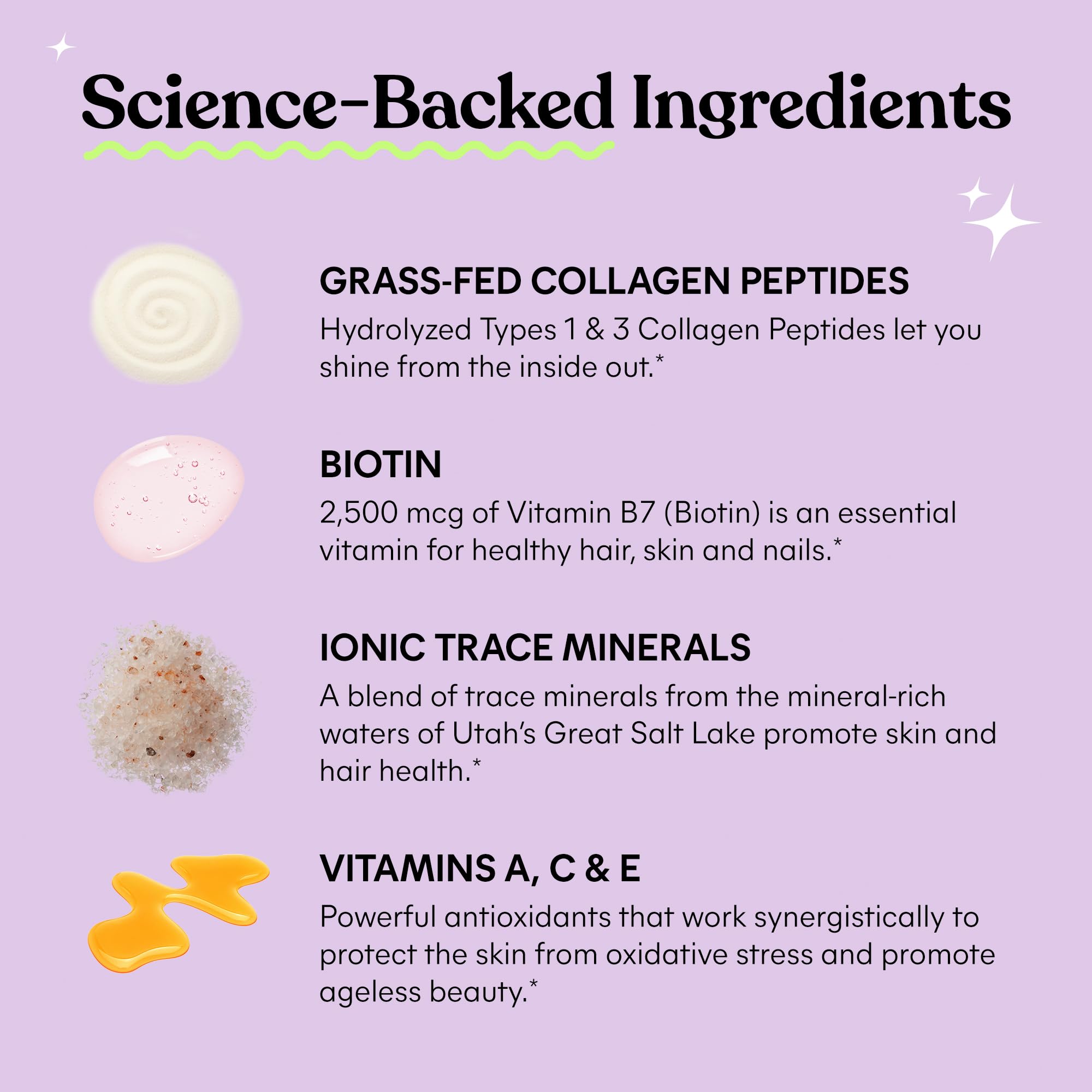 Ingredient highlights: collagen, biotin, vitamins and minerals