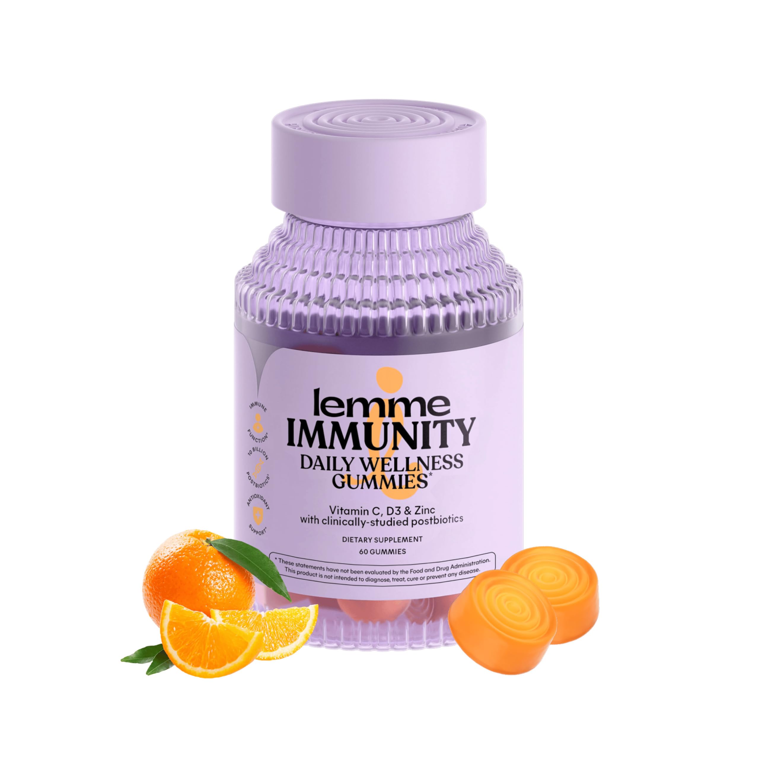 Lemme Immunity Postbiotic Gummies bottle – Sweet Orange flavor, 60 count