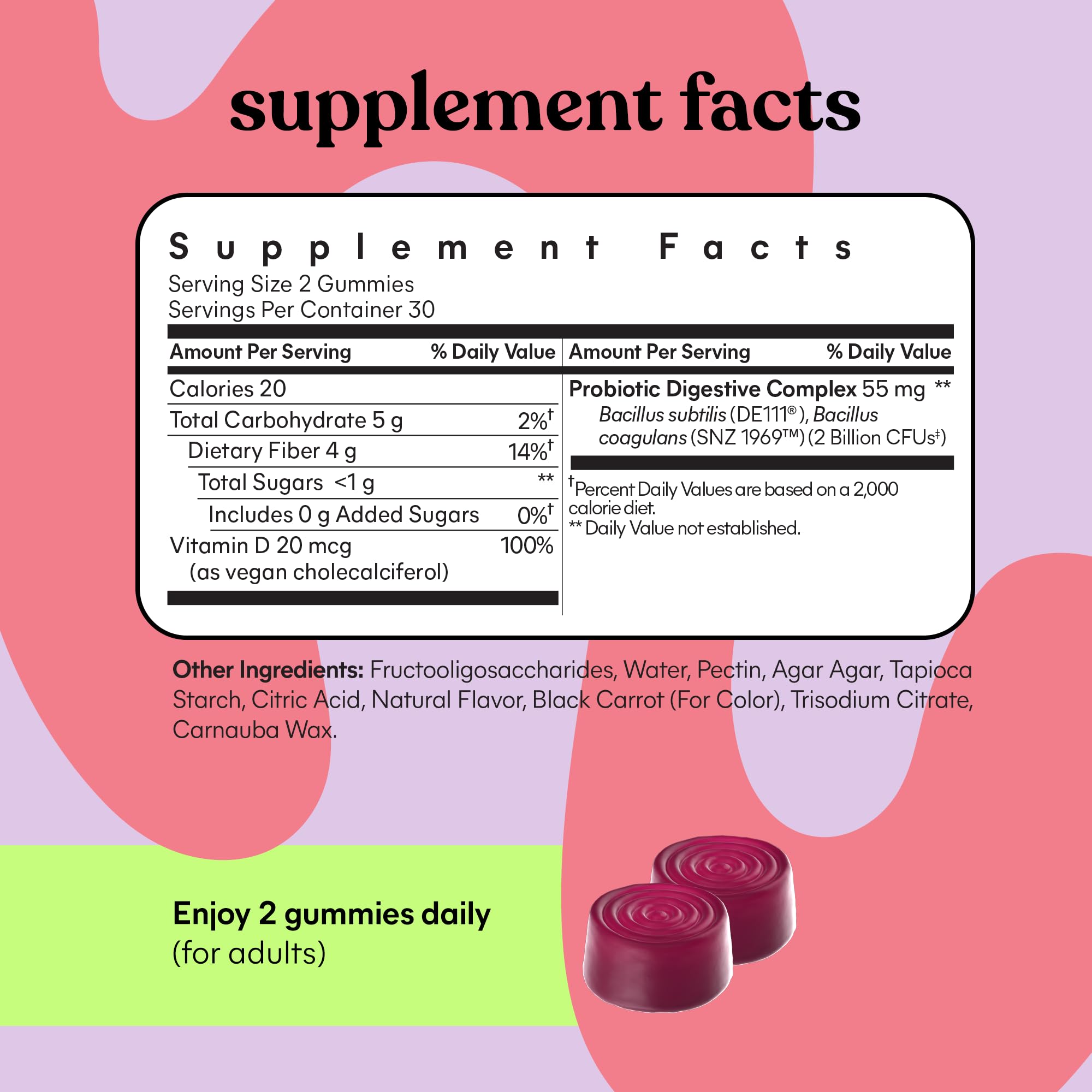 Plant-based prebiotic fiber content in Lemme No. 2 gummies
