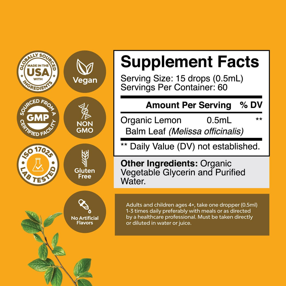 Dropper bottle with lemon balm liquid extract