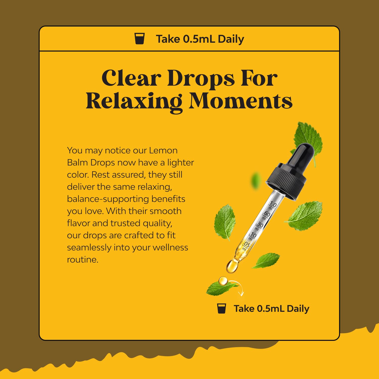 Poured lemon balm oil drops in glass bottle