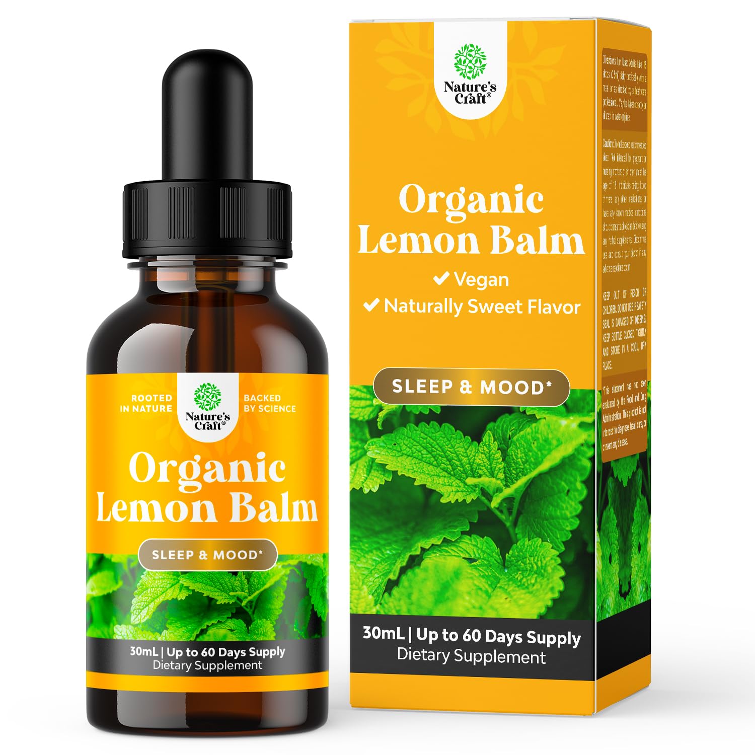 Front view of Organic Lemon Balm Leaf Liquid Extract bottle – 1 oz