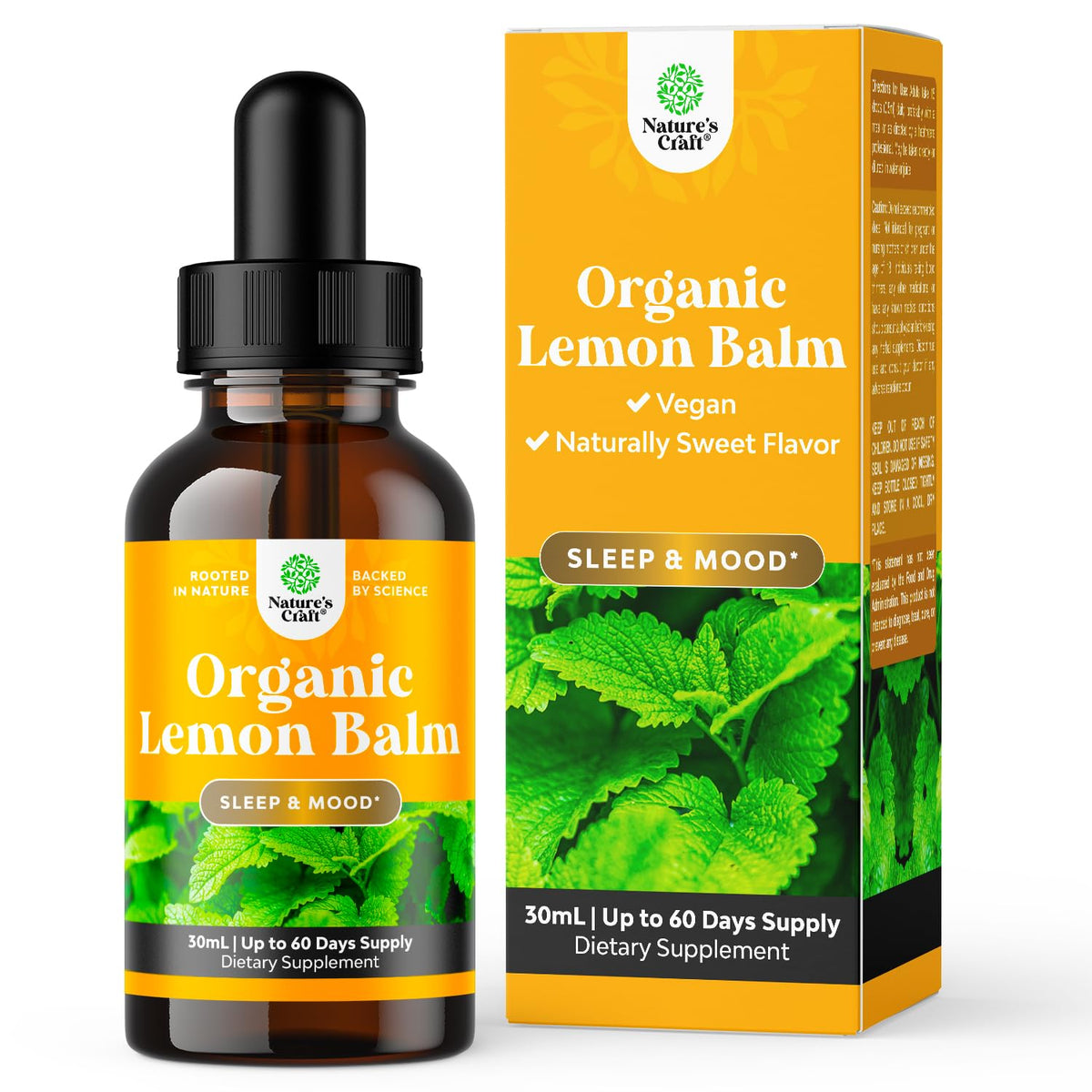 Front view of Organic Lemon Balm Leaf Liquid Extract bottle – 1 oz