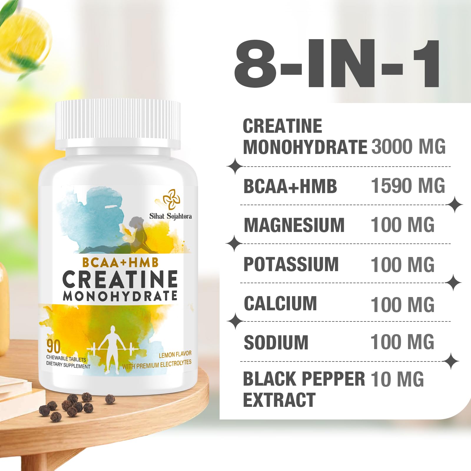 Lemon-flavored Creatine Monohydrate chewables packaging