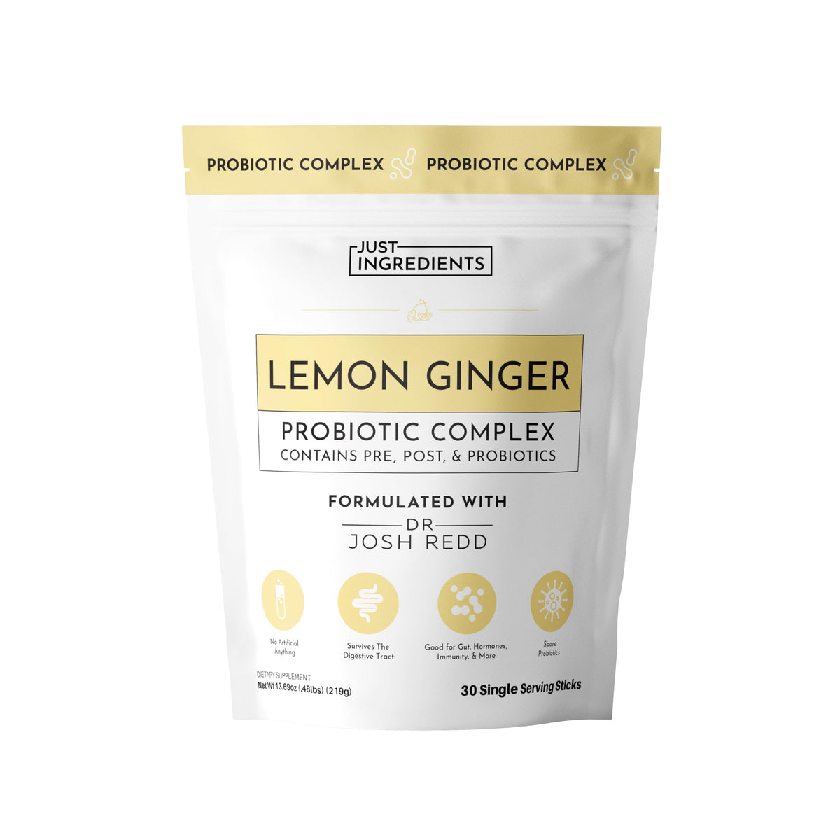 Lemon Ginger 3-in-1 Probiotic Complex sticks and packaging