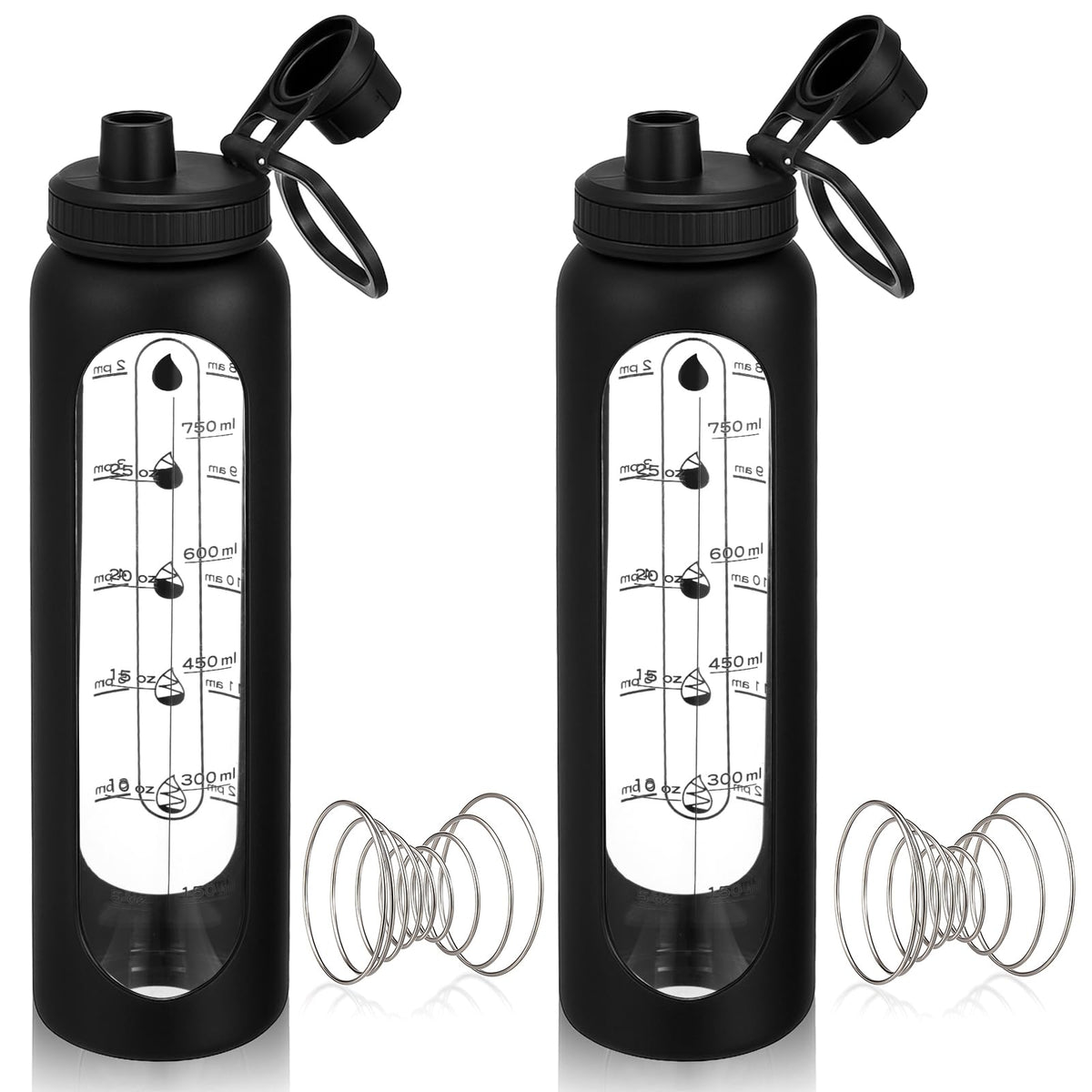 LemonRoad protein shaker glass bottle 34oz/1L in black silicone sleeve (2-pack)