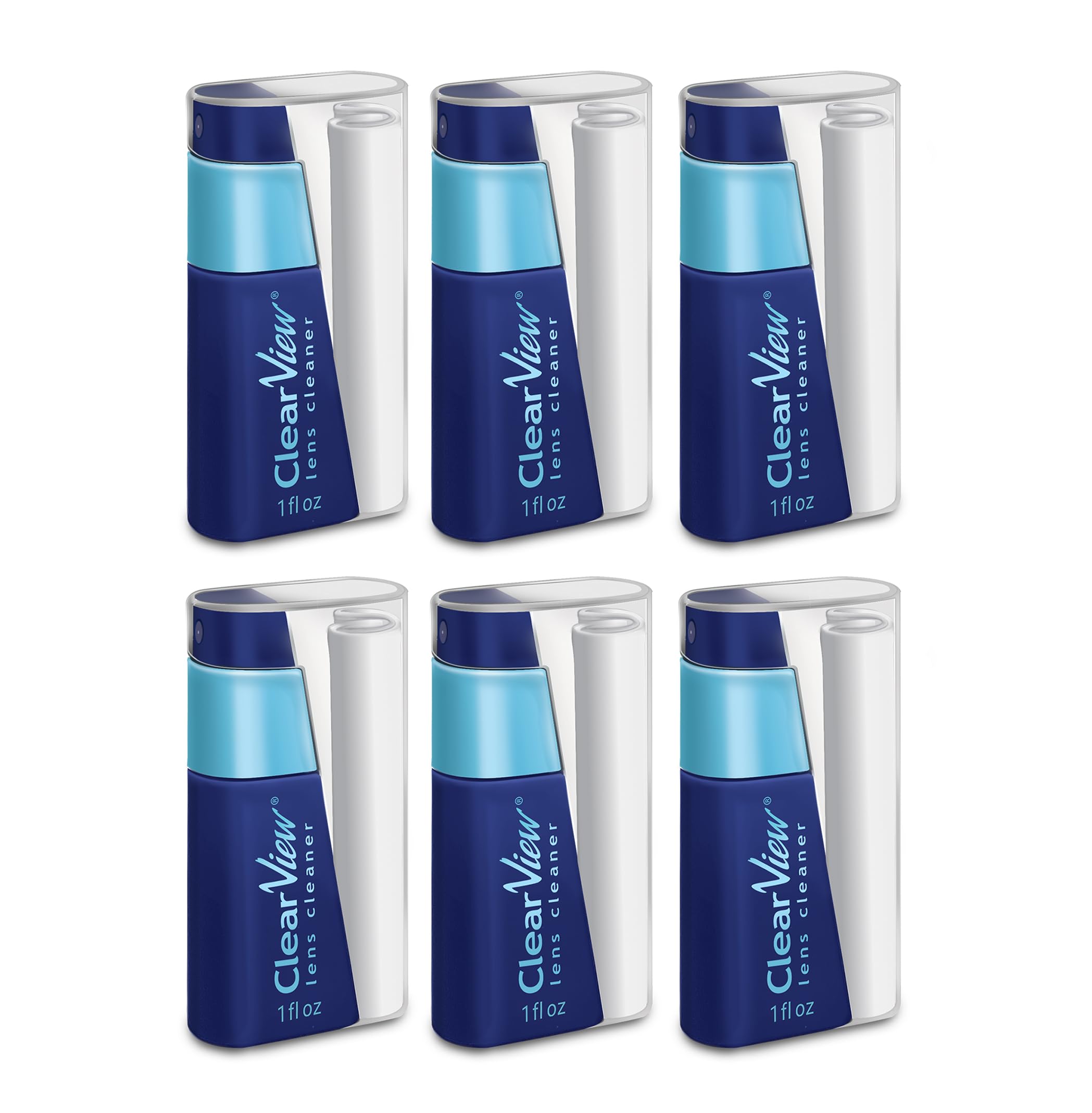 Front view of Portable Lens Cleaner Kit (6-Pack) with compact bottle and microfiber cloth