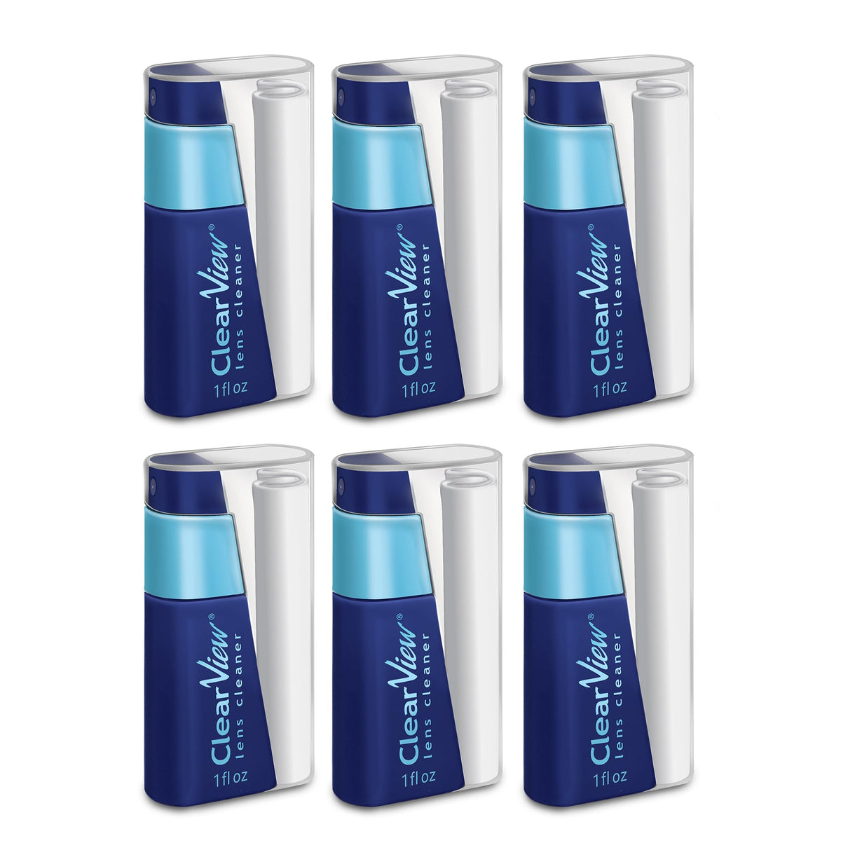 Front view of Portable Lens Cleaner Kit (6-Pack) with compact bottle and microfiber cloth