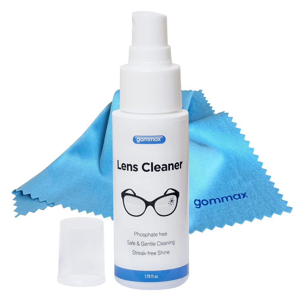 Lens Cleaner Kit packaging with bottle and microfiber cloth