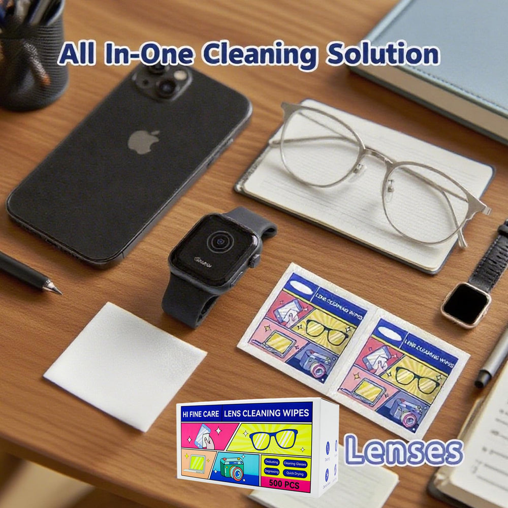 Eyeglasses being cleaned with a wipe