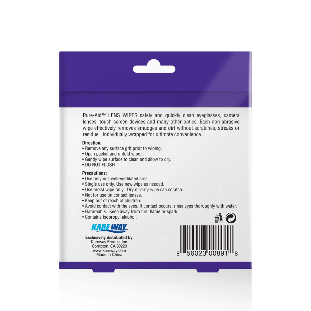 Compact travel pack of lens wipes