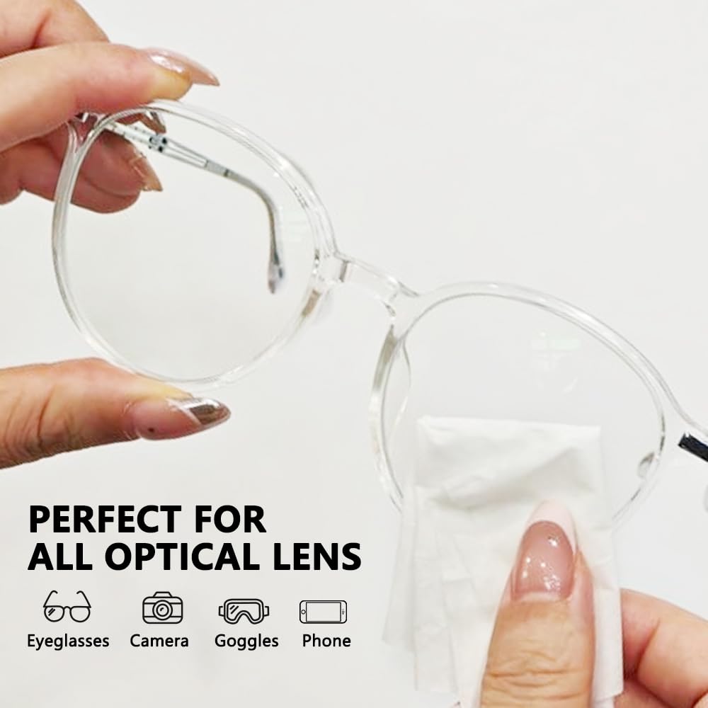 Individually wrapped pre-moistened lens wipes for eyeglasses