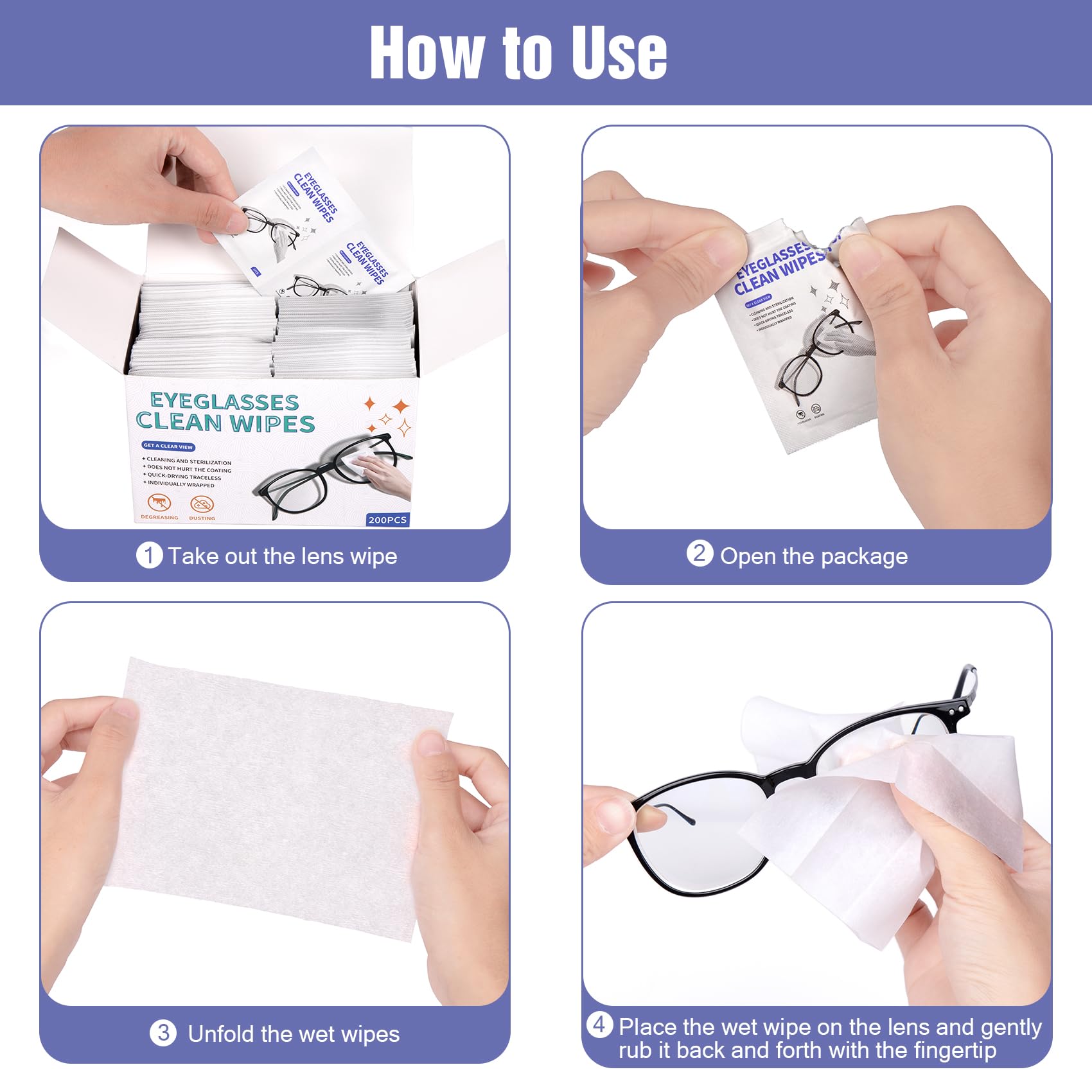 Lens wipes for eyeglasses, cameras, and screens