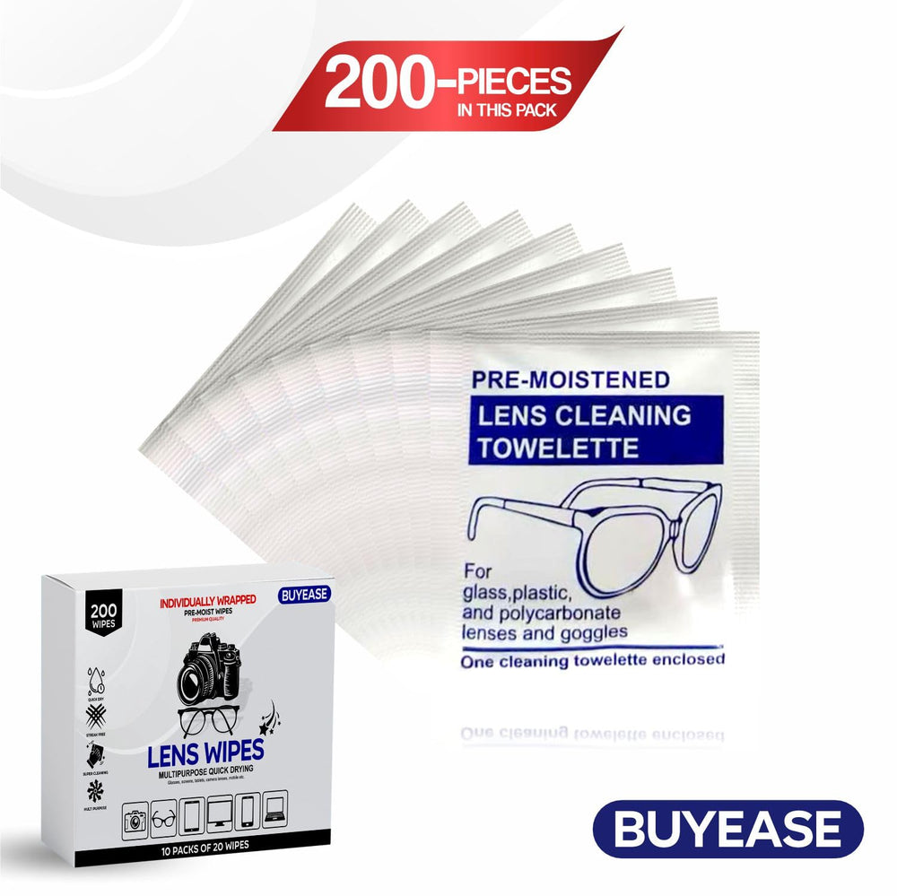 Close-up of disposable lens wipes in a pack of 200