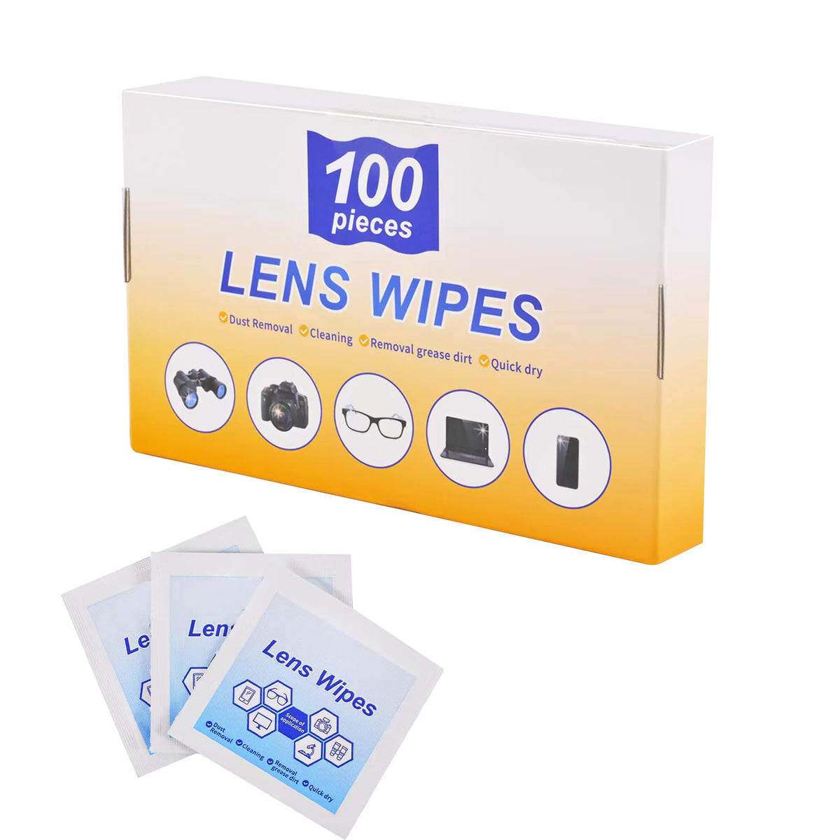 Individually wrapped lens wipe packets