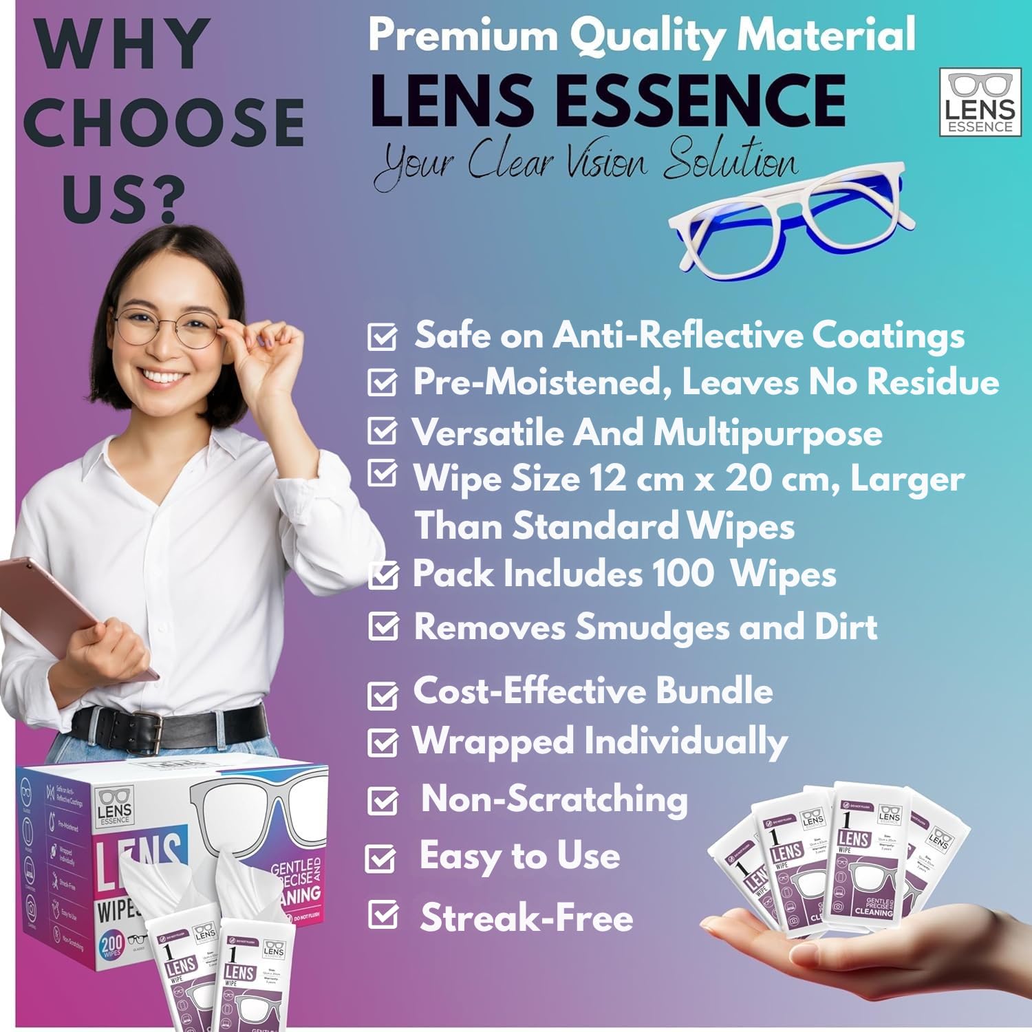 Crystal clear result after cleaning with LensEssence wipes