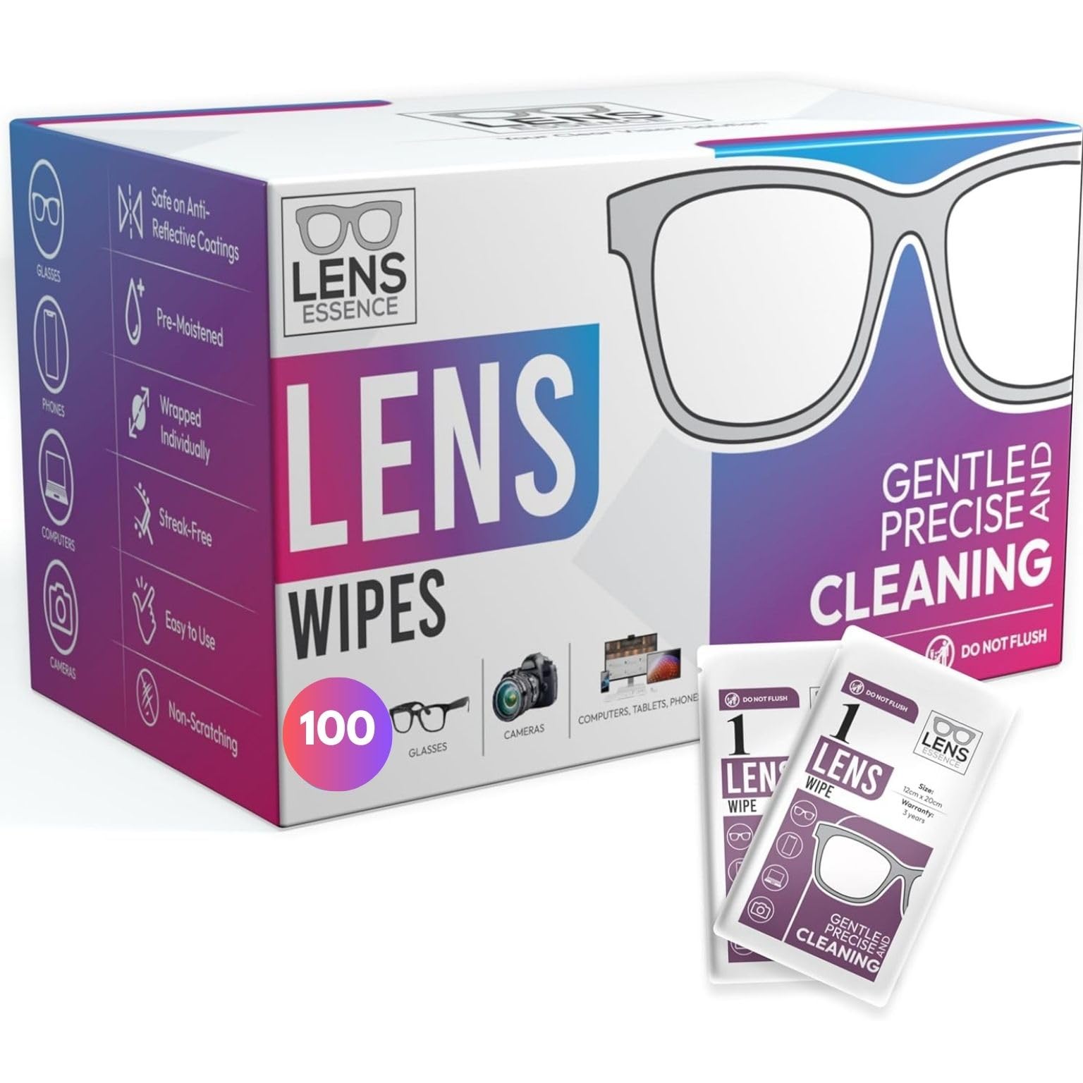 LensEssence 100 count wipes pack front view