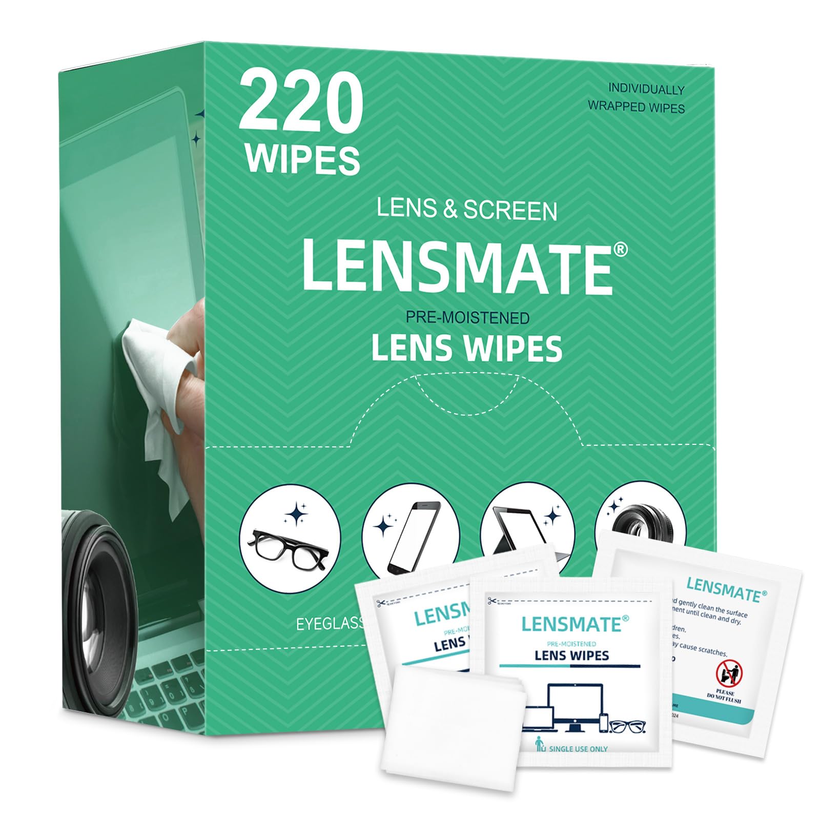 Lensmate 220-count wipes packaging