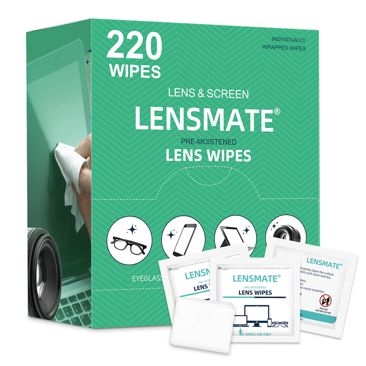 Lensmate 220-count wipes packaging