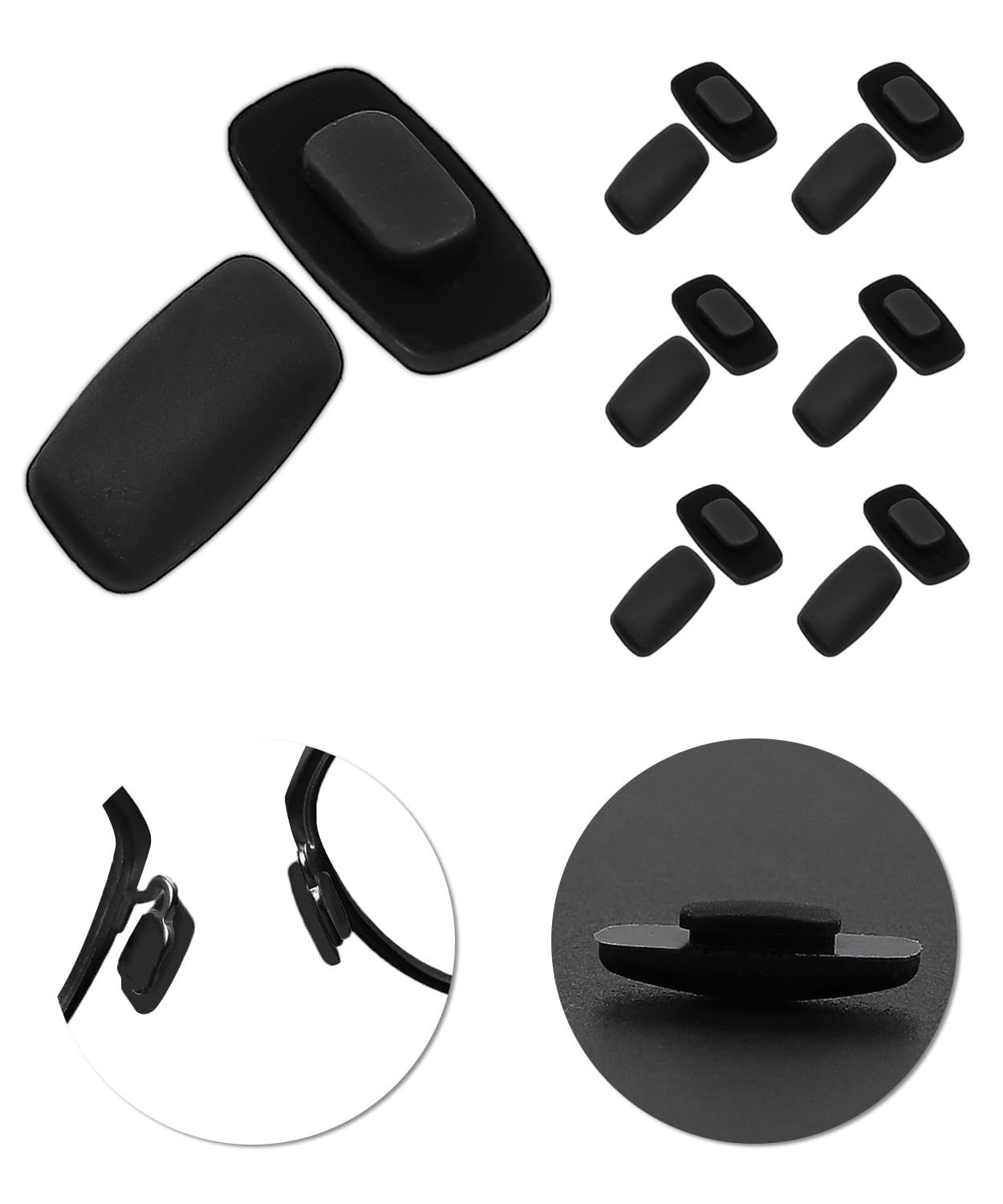 Six pairs of black nose pads compatible with Costa Del Mar sunglasses including South Point, Shipmaster, Seven Mile, Paloma, Peli, Piper, Wingman, Wader and more.