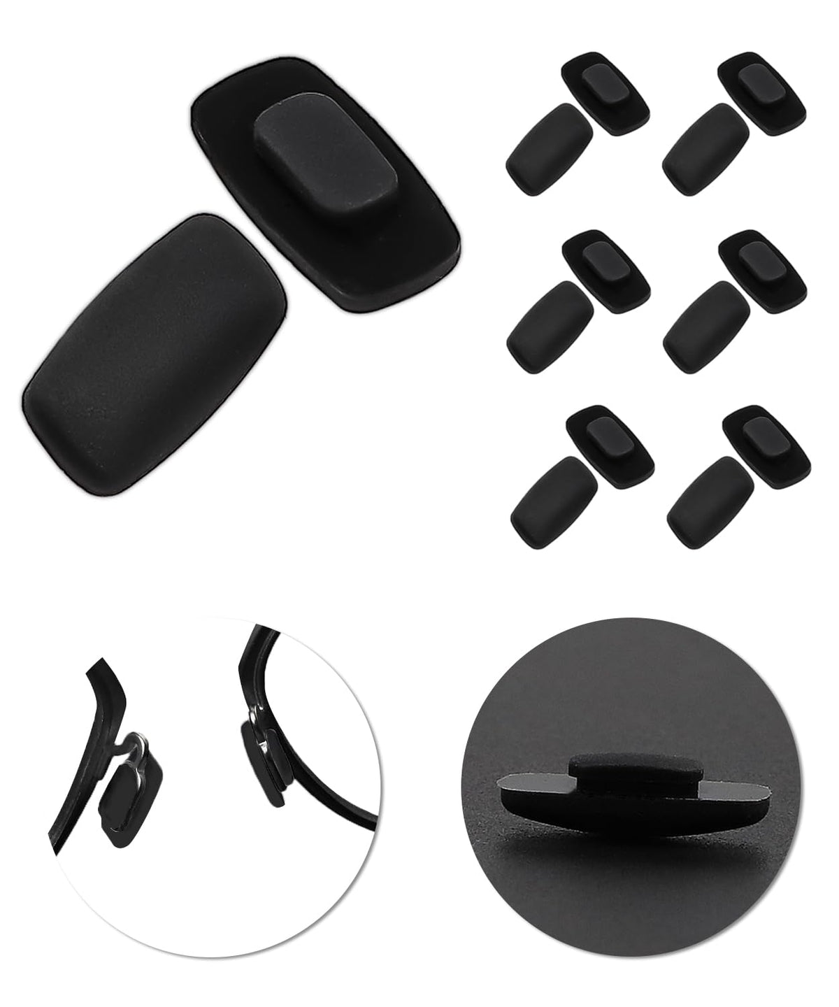 Six pairs of black nose pads compatible with Costa Del Mar sunglasses including South Point, Shipmaster, Seven Mile, Paloma, Peli, Piper, Wingman, Wader and more.