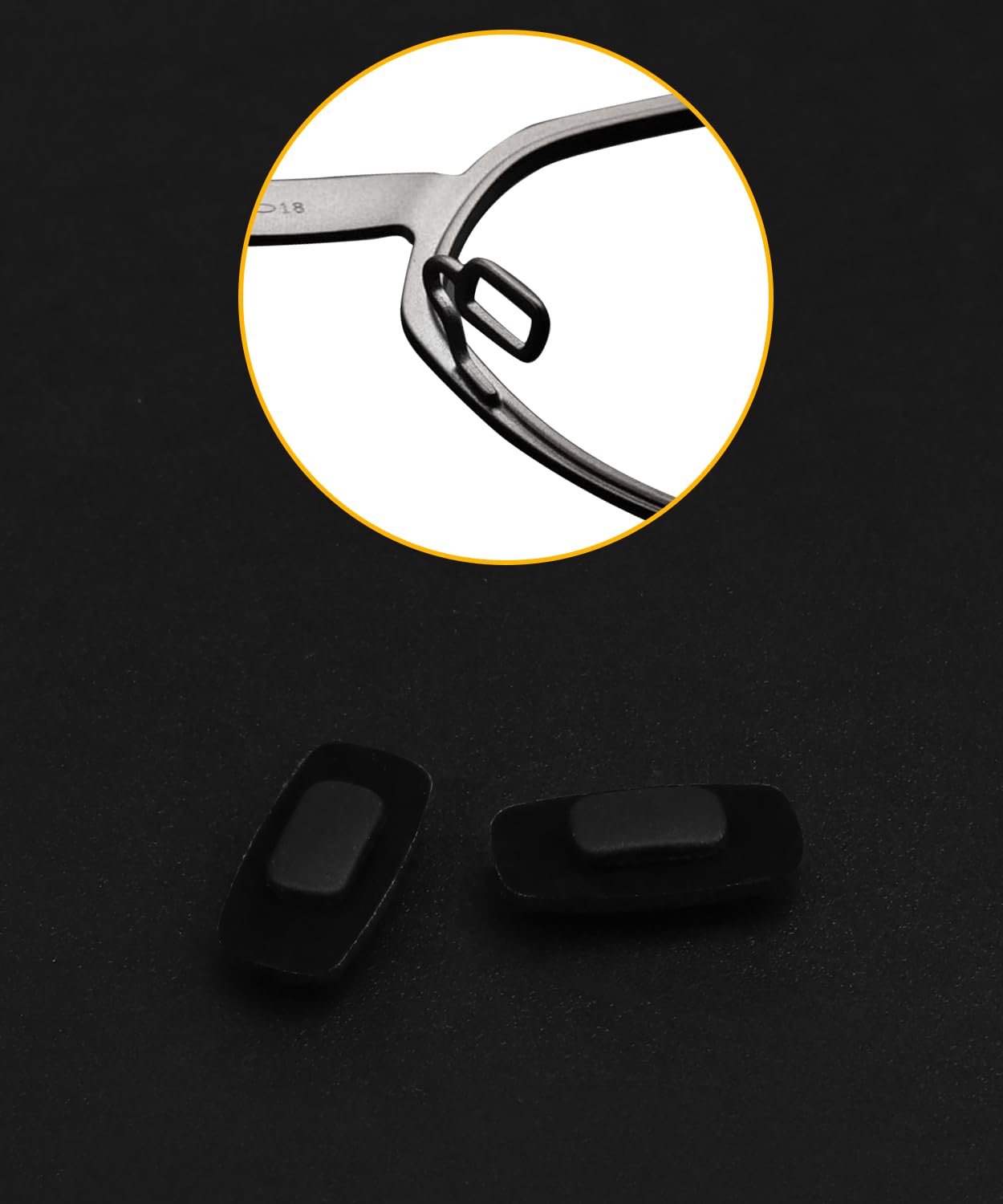 Package includes: 6 pairs of black nose pads ready to push into the nose pad holder.