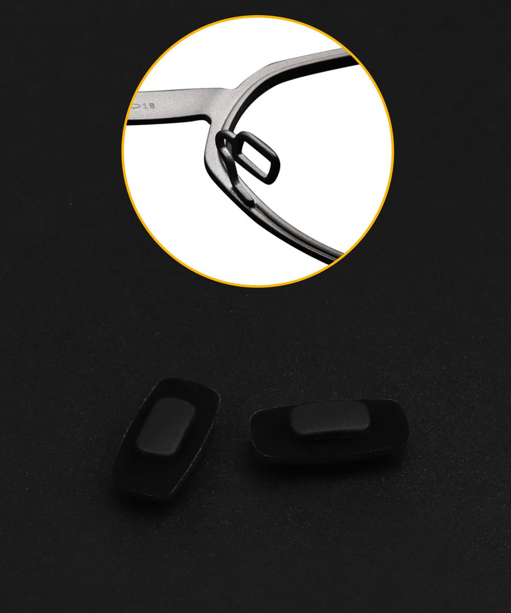 Package includes: 6 pairs of black nose pads ready to push into the nose pad holder.