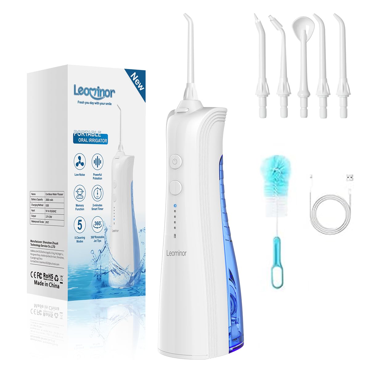 Leominor Water Dental Flosser white front view