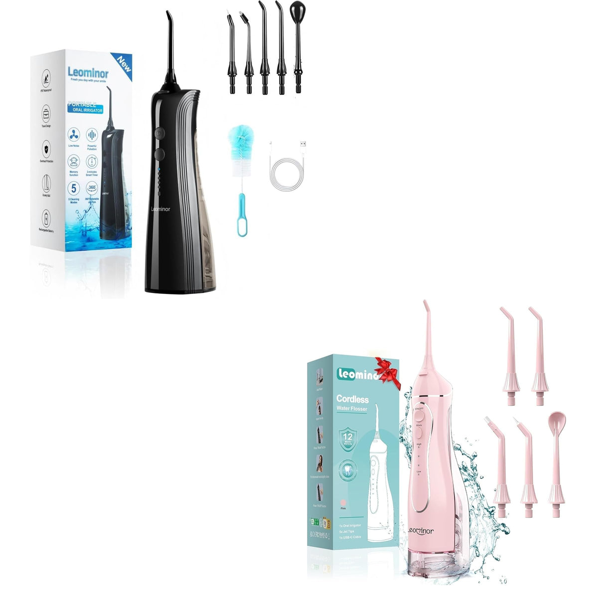Leominor Water Dental Flosser device with attached nozzle