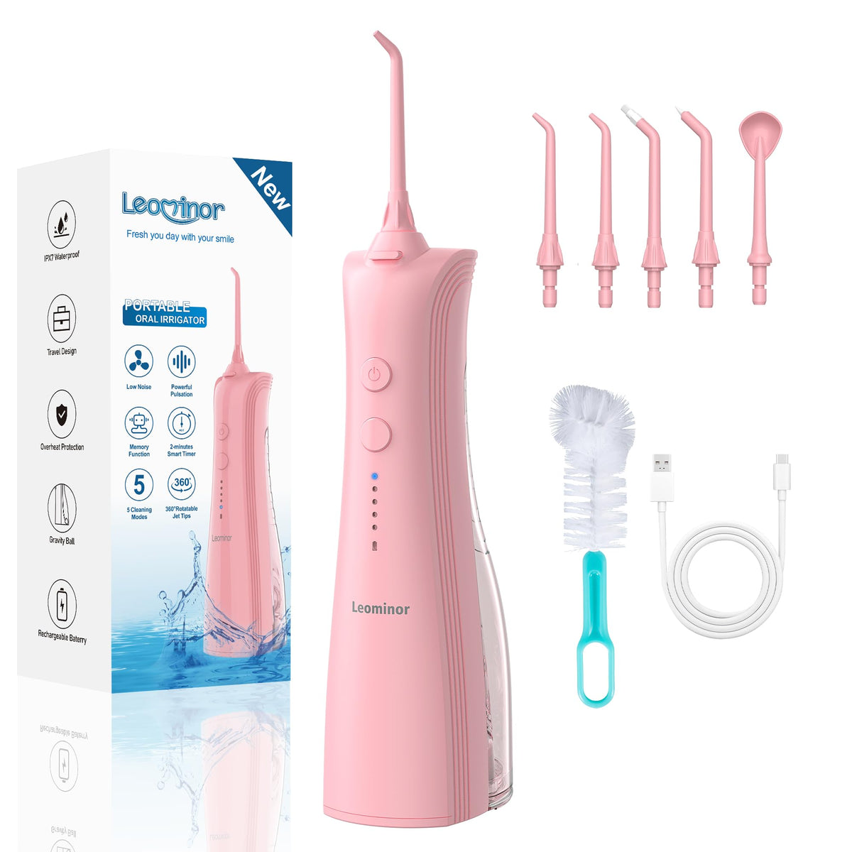 Leominor Water Dental Flosser pink front view