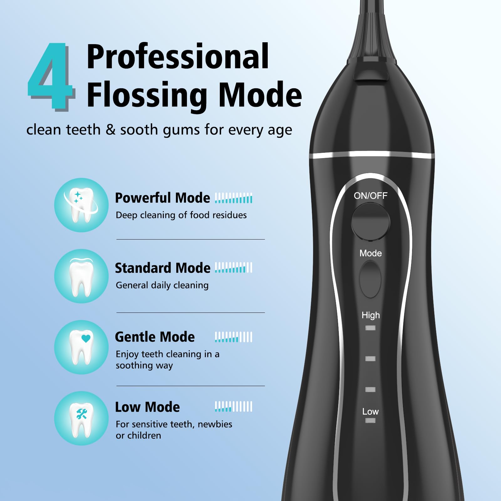 Portable water flosser with removable 300ml water tank