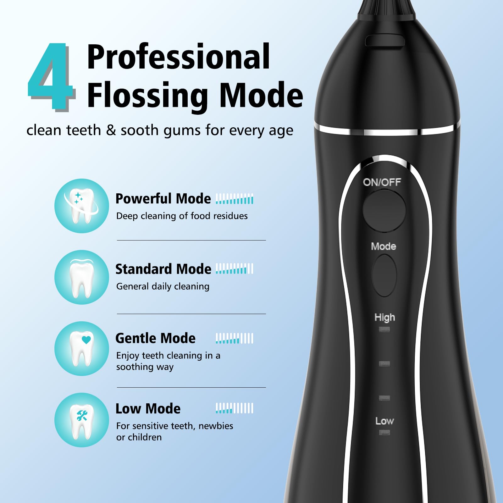 Close-up of flosser nozzle and water stream