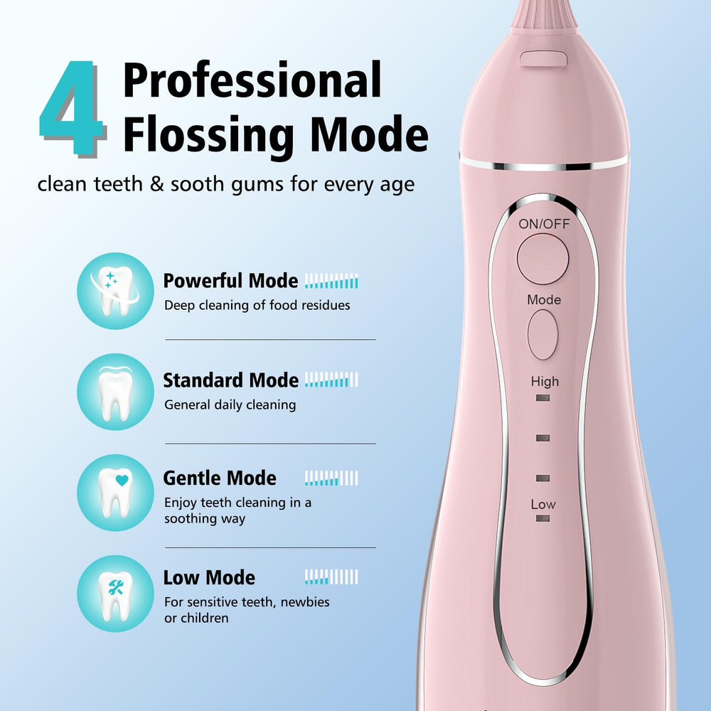 Close-up of USB charging port and button on flosser (pink)