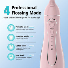 Close-up of USB charging port and button on flosser (pink)