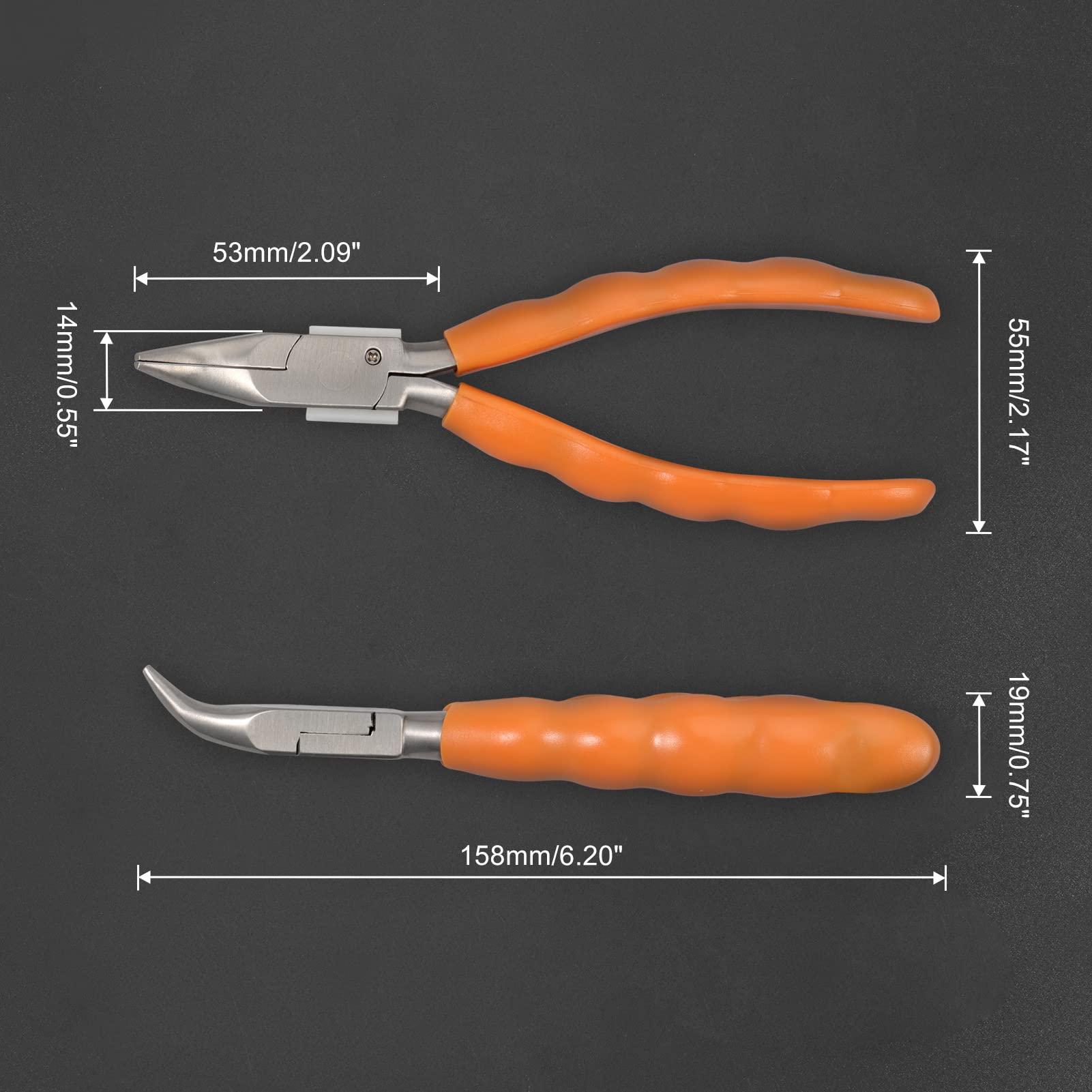 Stainless steel bent nose pliers showing corrosion resistance