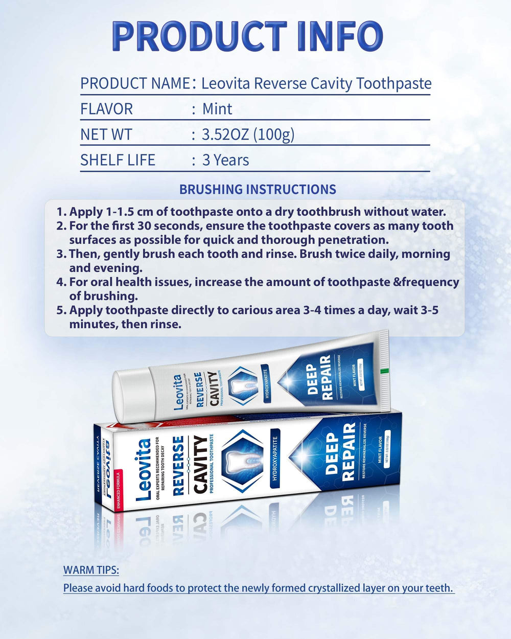 Adult brushing teeth with Leovita toothpaste
