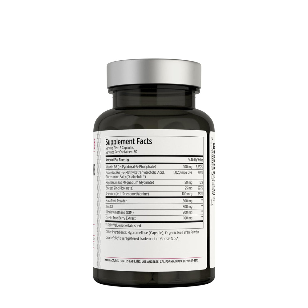 Close-up of ingredients including Inositol, DIM and Vitex