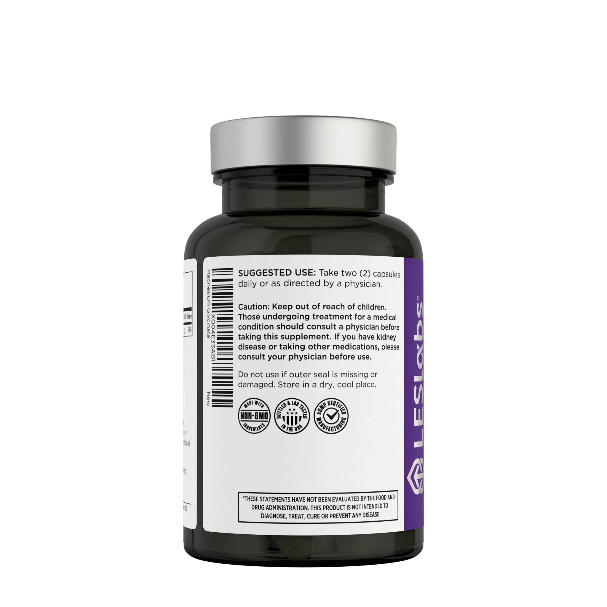Supplement facts panel for LES Labs Magnesium Glycinate