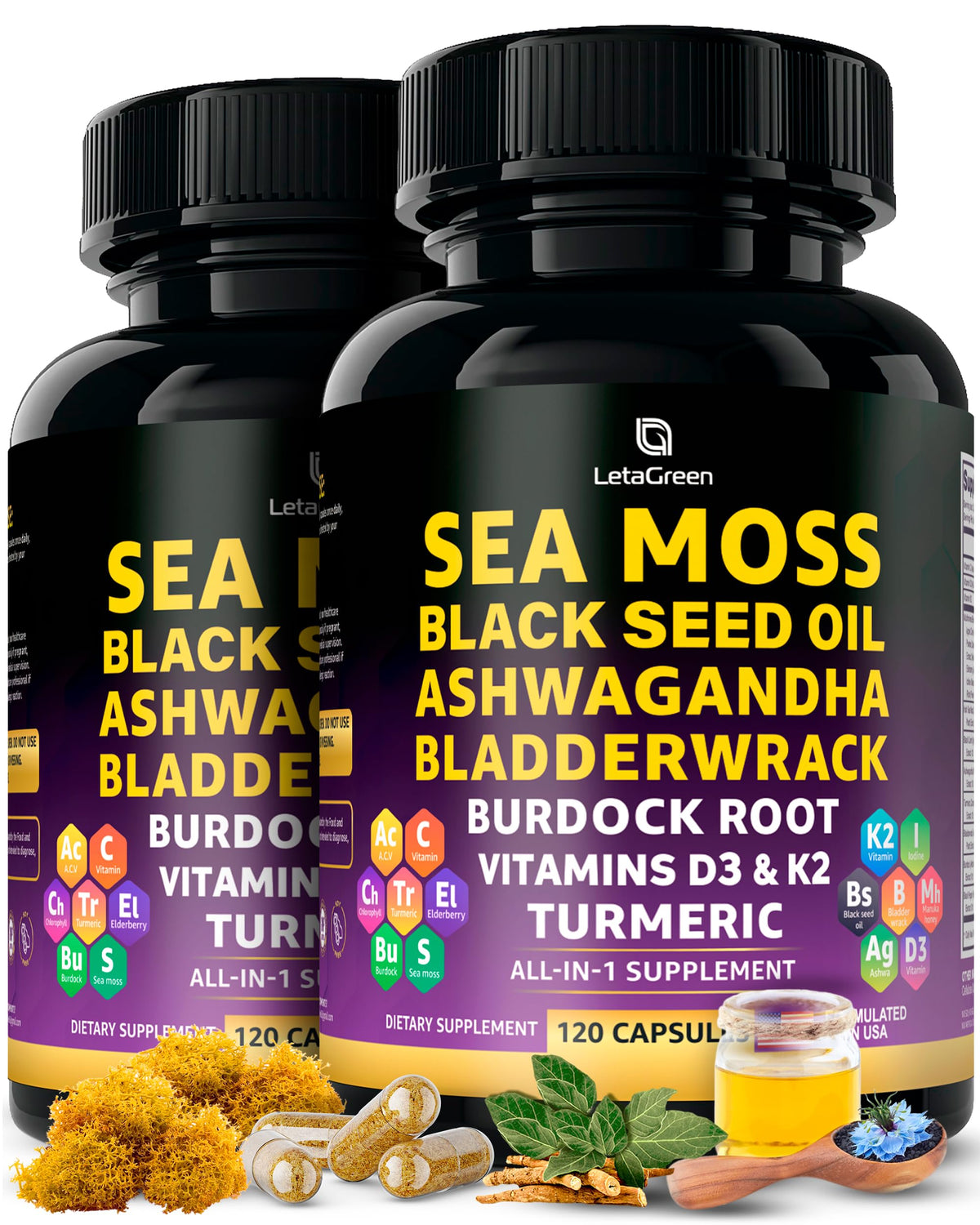 LetaGreen Sea Moss Capsules bottle label