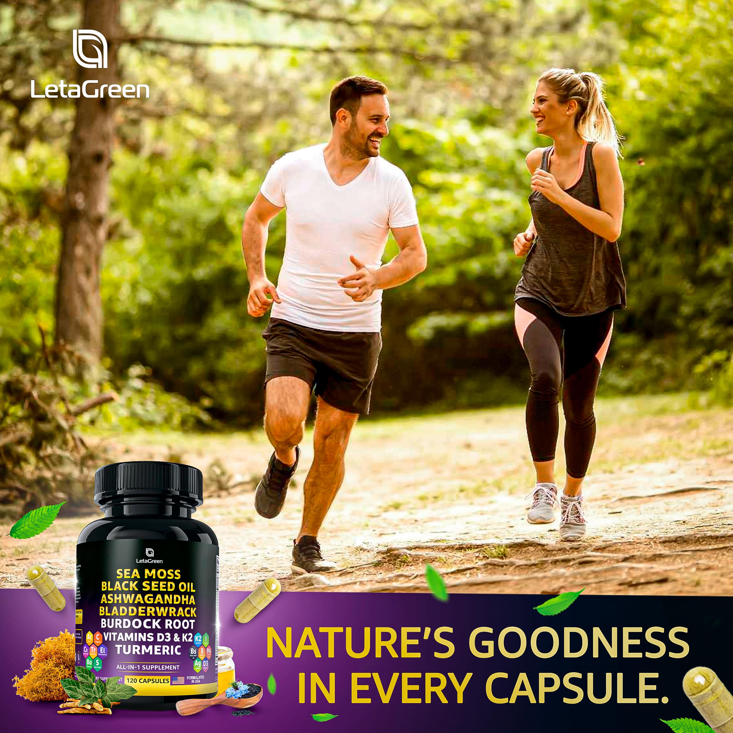 Natural herbal capsules on wooden surface