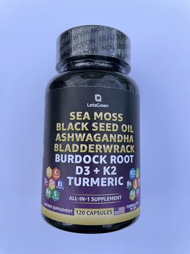 Ingredients including sea moss, burdock root, turmeric