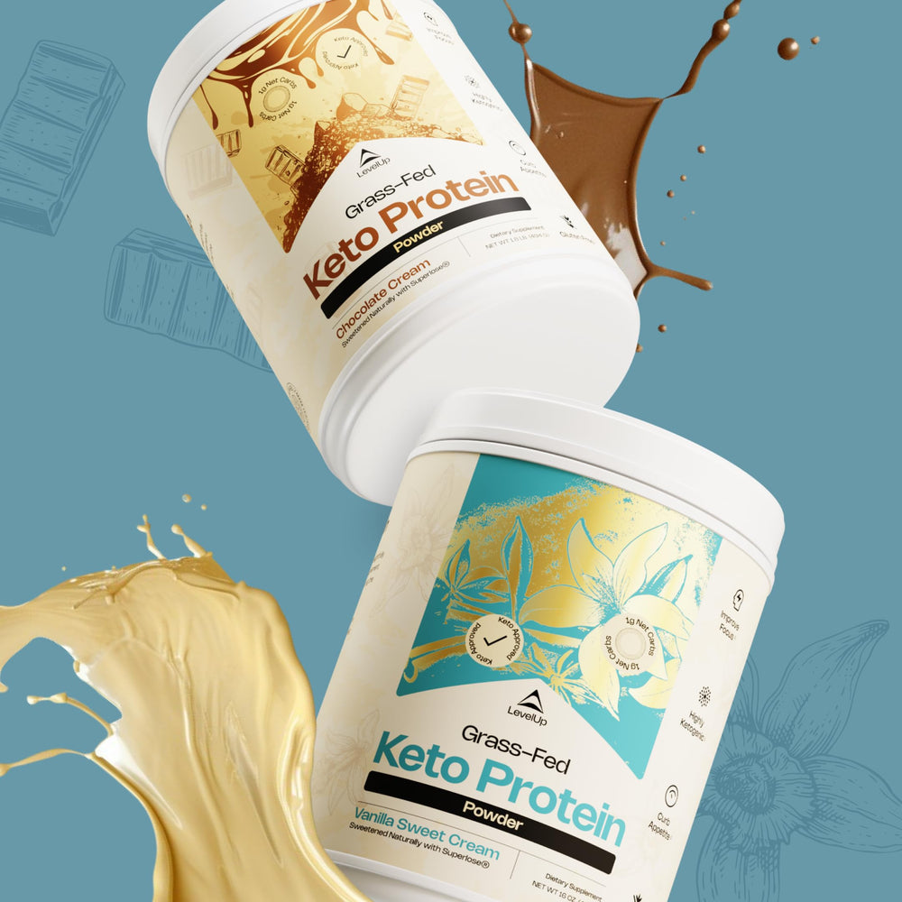 Close-up LevelUp Keto Protein aroma hints at rich vanilla sweetness.
